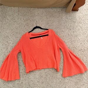 Free People Cropped Orange Bell Sleeve Sweater